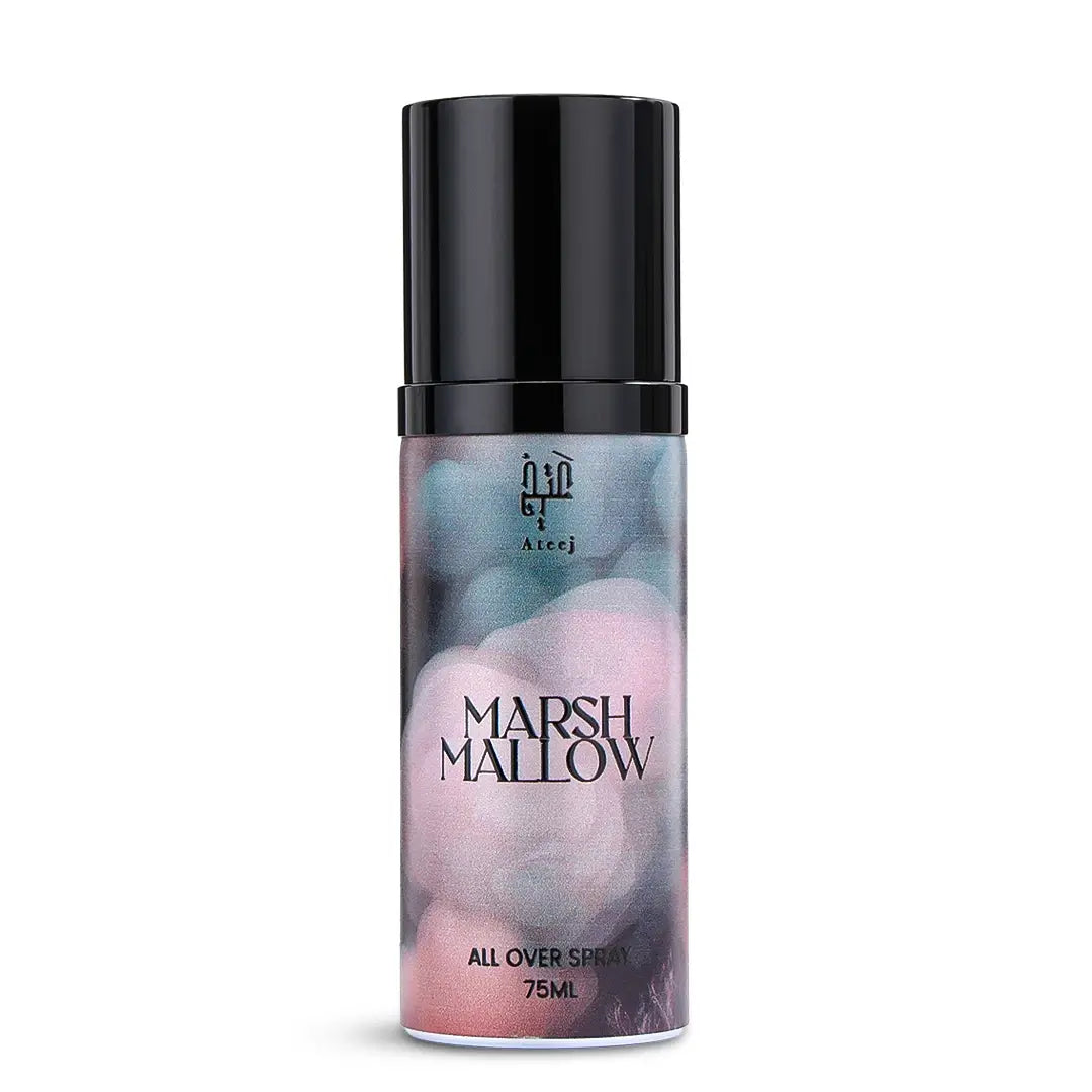 All Over Spray bottle labeled 'Marshmallow' with a black cap on a white background by Ateej