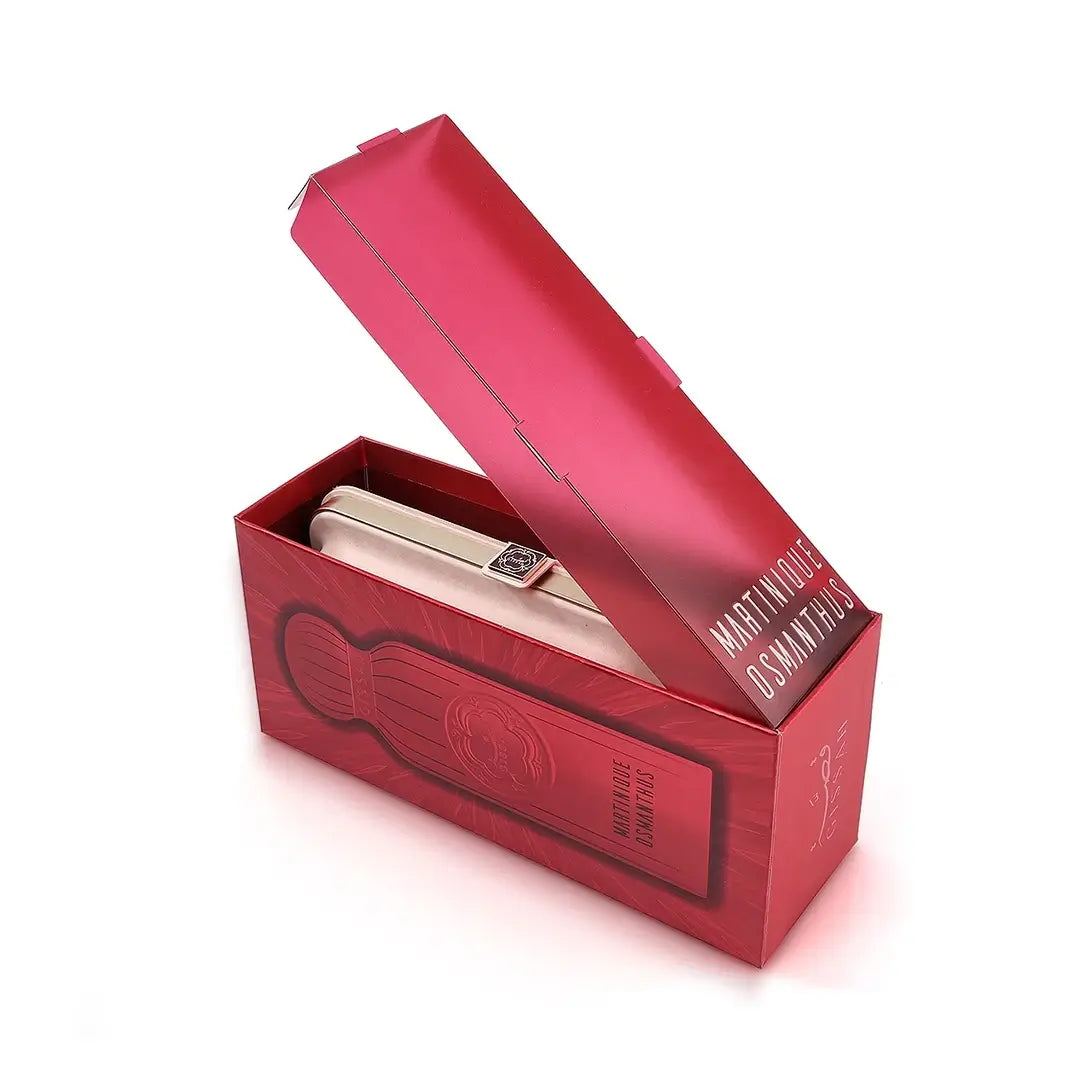 Martinique Osmanthus Perfume box with a white interior, featuring a Gissah brand name on a white background
