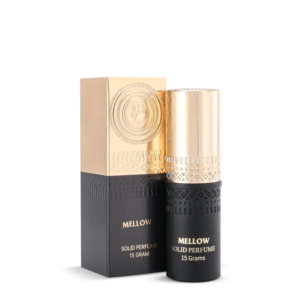 'Mellow' perfume bottle & packaging in a white background with 'Ateej' branding