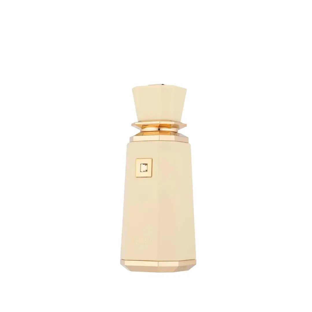 Beige Meringue perfume bottle with gold accents on a white background with French Avenue branding