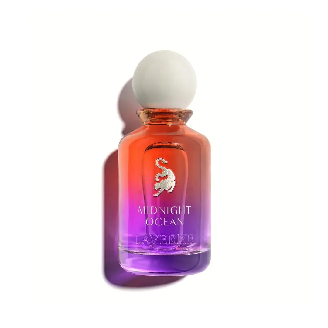 'Midnight Ocean' perfume bottle in a white background with 'Laverne' branding