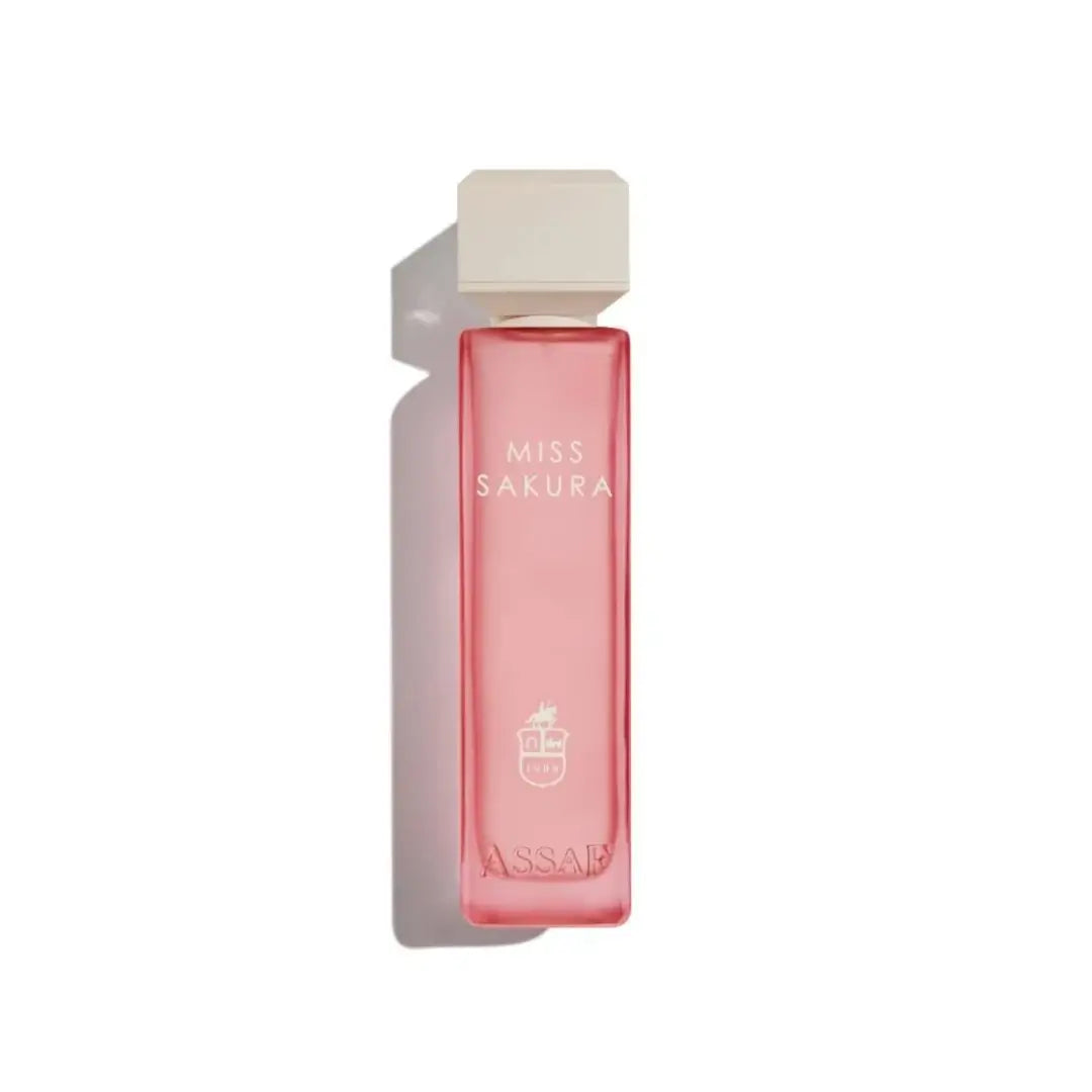 Perfume bottle labeled 'Miss Sakura' by Assaf on a white background