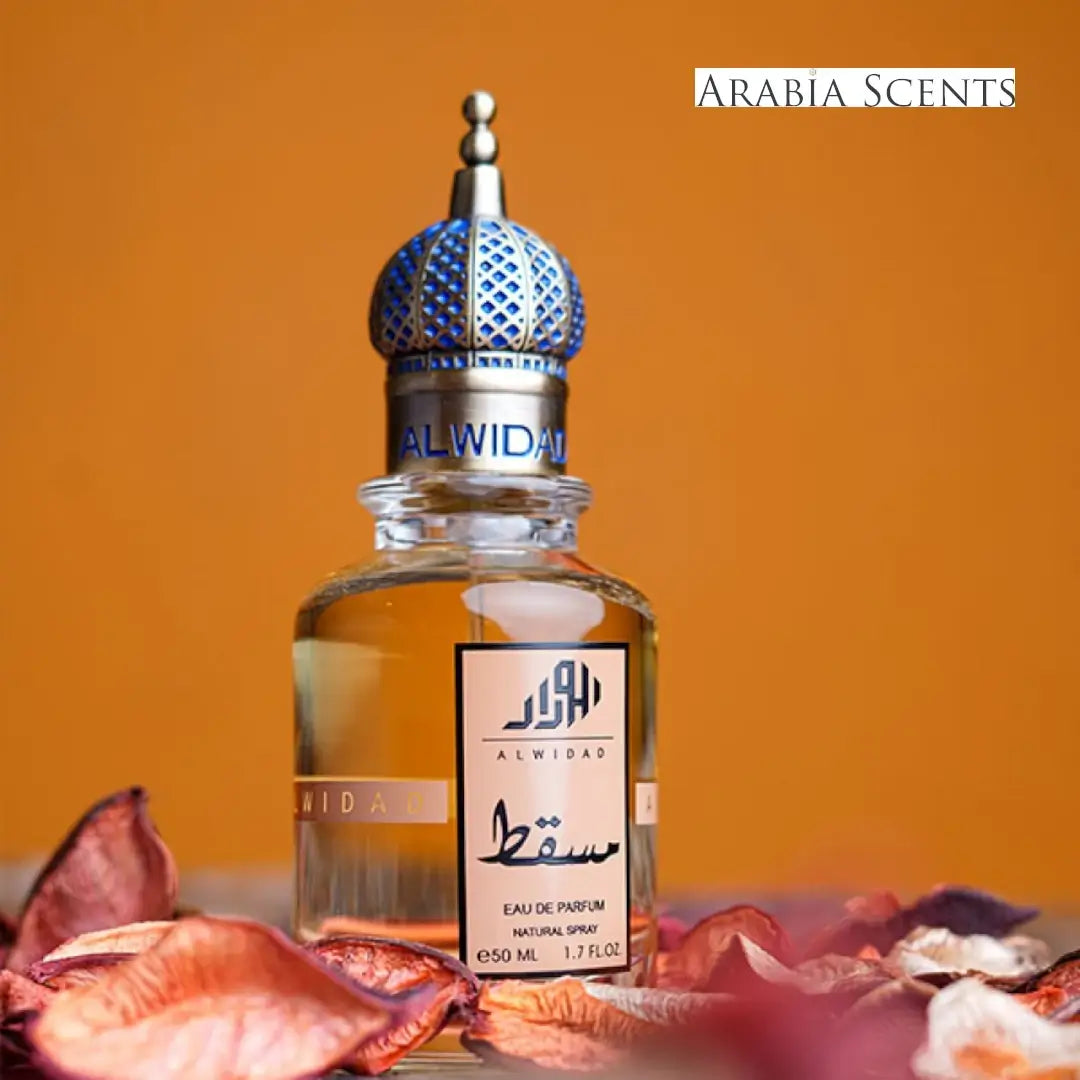 Muscat elegant perfume bottle branded Al Widad featured by 'ArabiaScents'