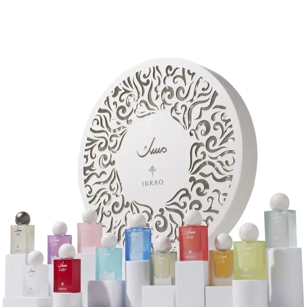 'Musk Box' collection & packaging on a white background with 'IBRAQ' branding