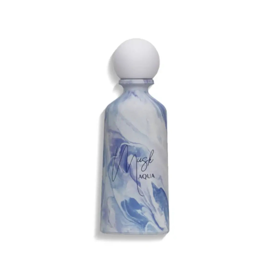 'Musk Aqua' perfume bottle on a white background with 'Junaid' branding