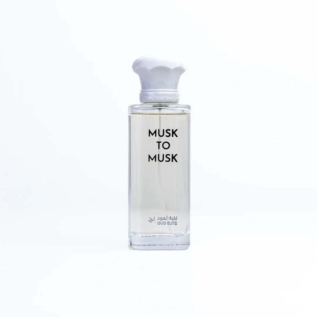 'Musk To Musk' perfume bottle on a white background with 'Oud Elite' branding