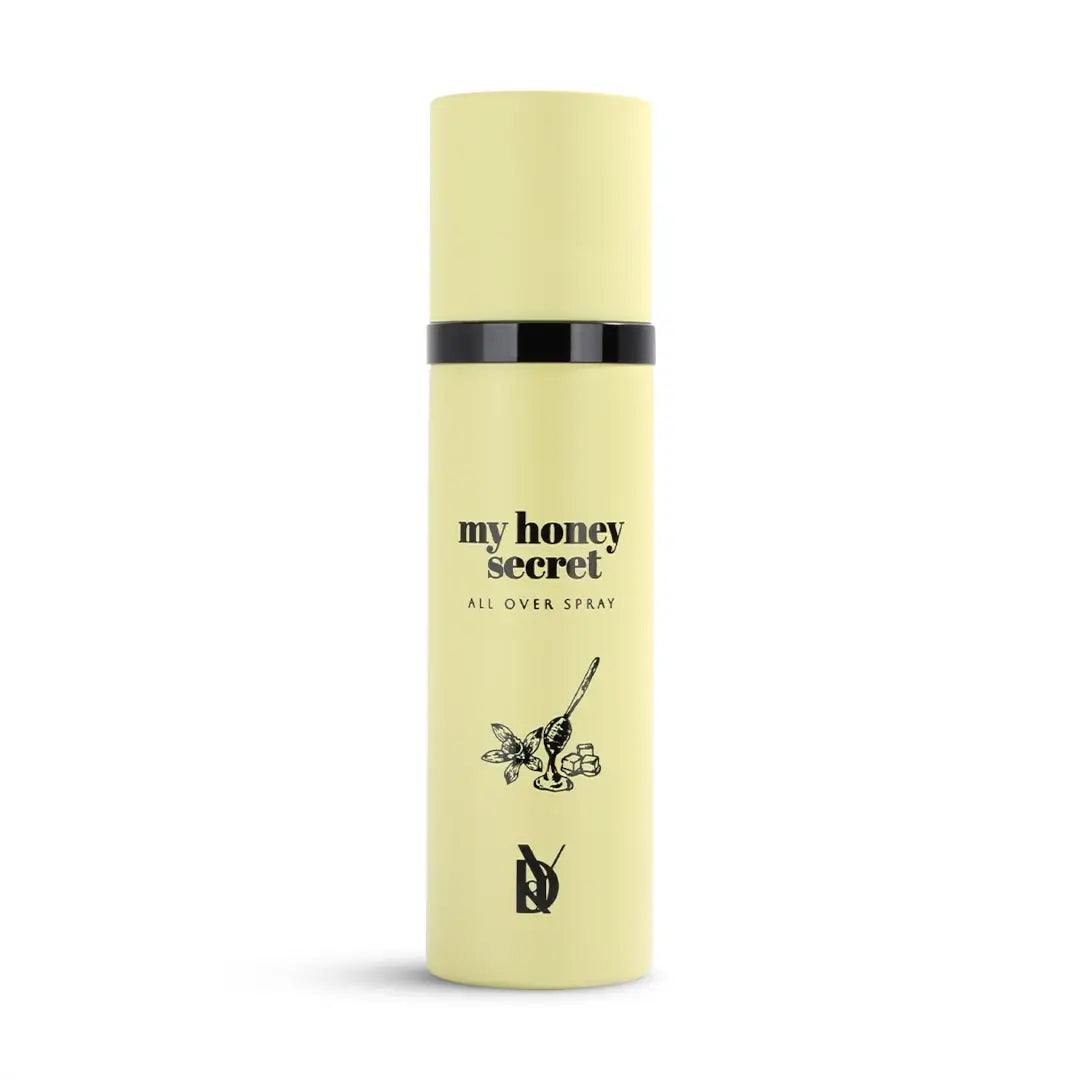 'My Honey Secret' all over spray bottle in a white background with 'Dalaly' branding 