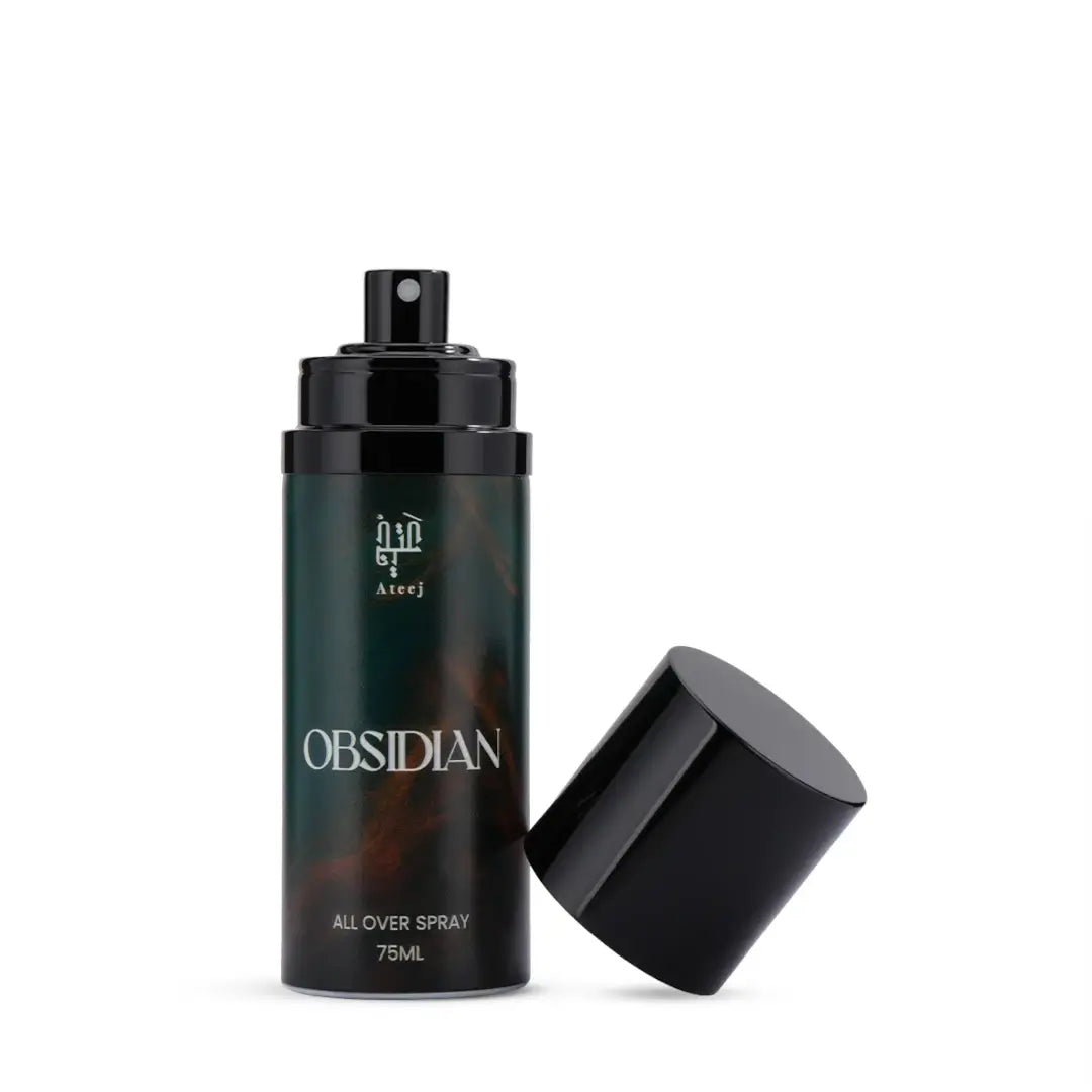 'Obsidian' All over spray in a white background with 'Ateej' branding