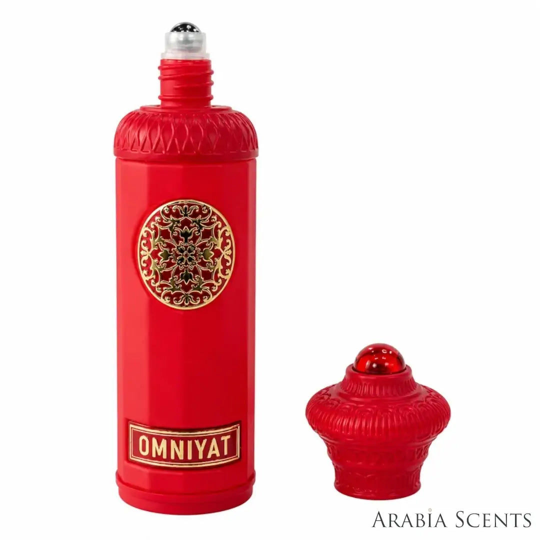 'Omniyat' perfume oil bottle on a white background with 'Surrati' branding featured by 'Arabiascents'