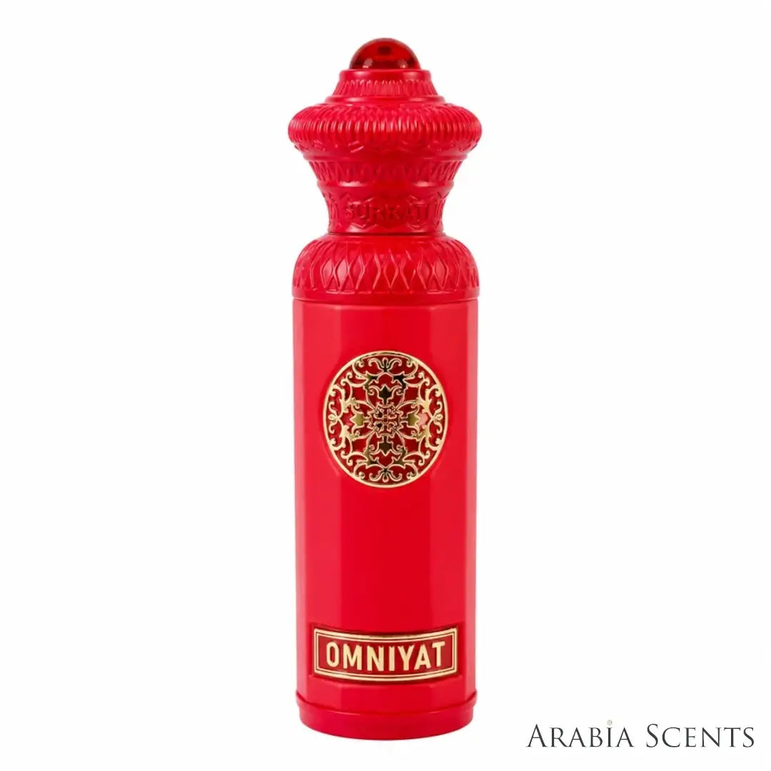 'Omniyat' perfume oil bottle on a white background with 'Surrati' branding featured by 'Arabiascents'