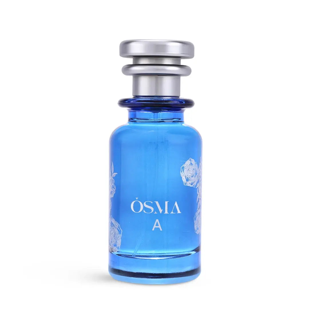 'Osma A' perfume bottle with silver cap on a white background with 'Osma' branding