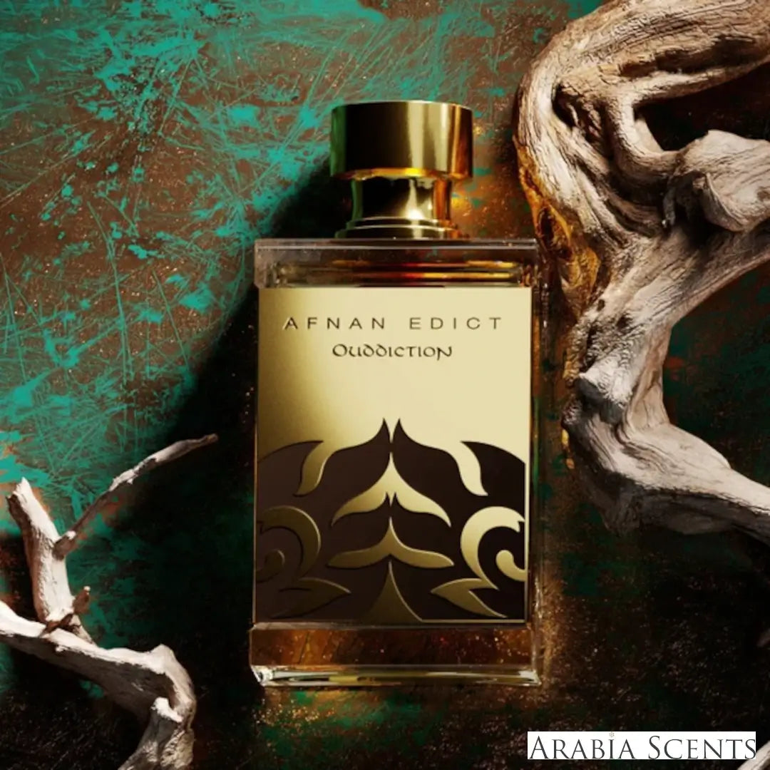 'Ouddiction Afnan Edict' perfume bottle with 'Afnan' branding featured by 'Arabiascents'