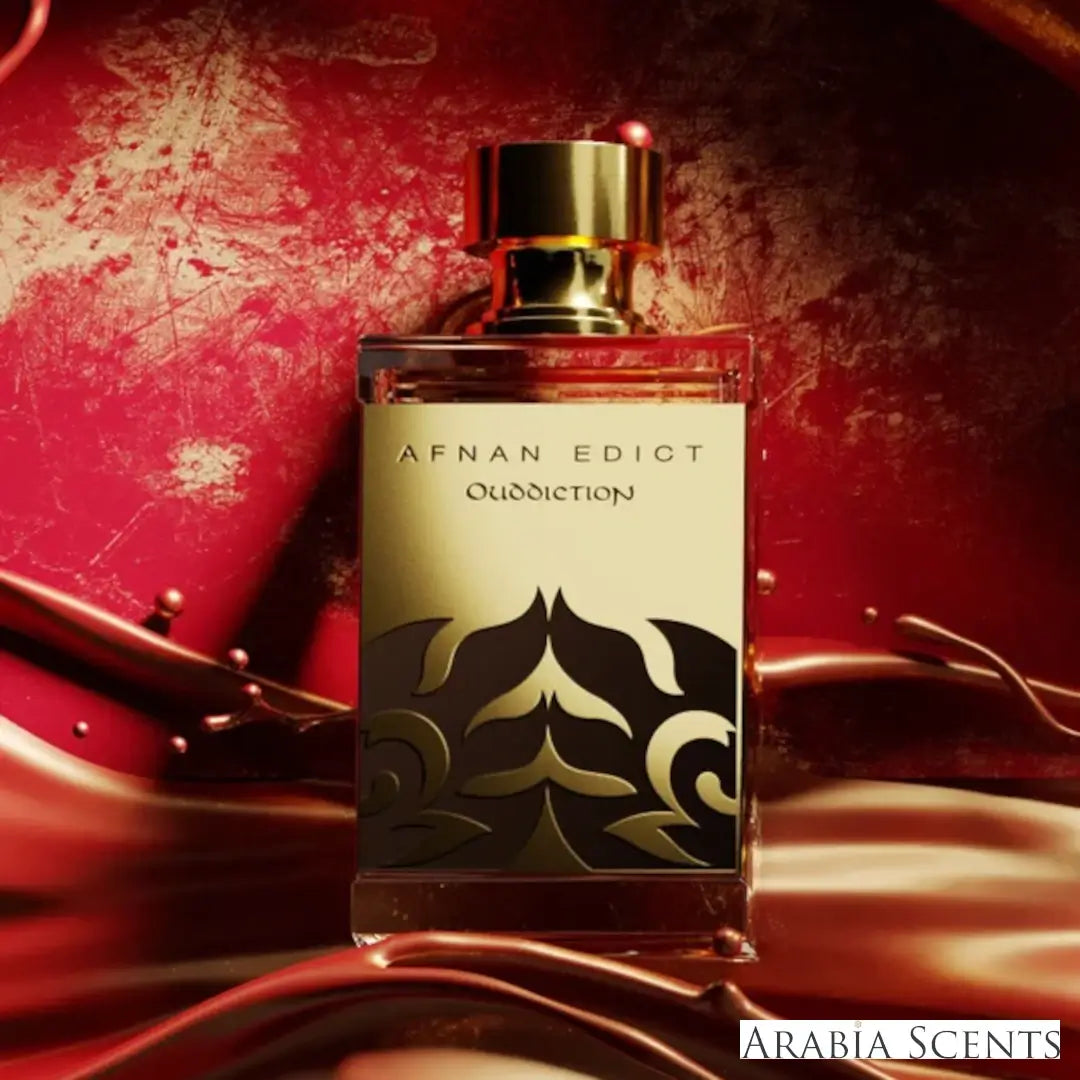'Ouddiction Afnan Edict' perfume bottle with 'Afnan' branding featured by 'Arabiascents'