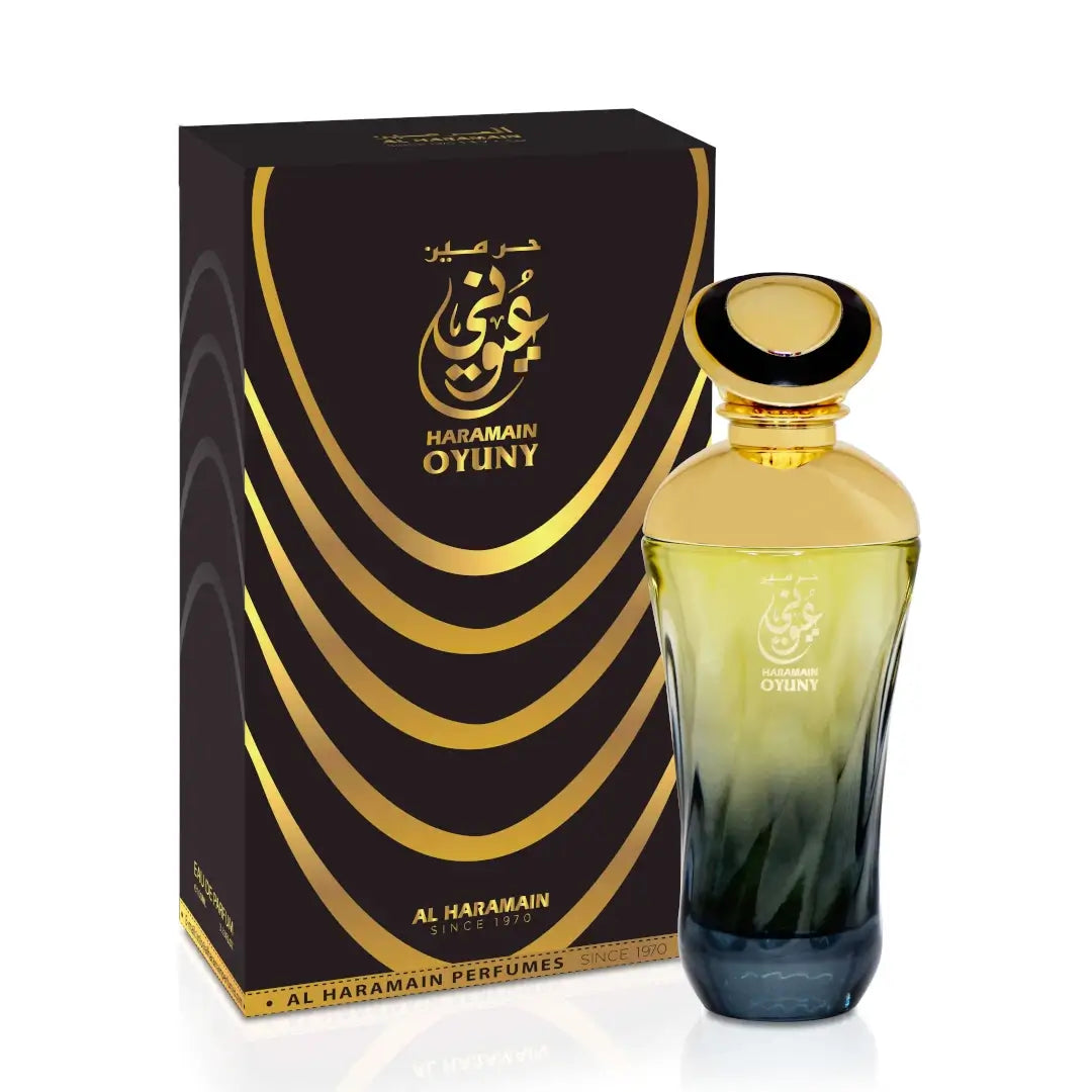 Haramain Oyuny perfume bottle and packaging on a white background