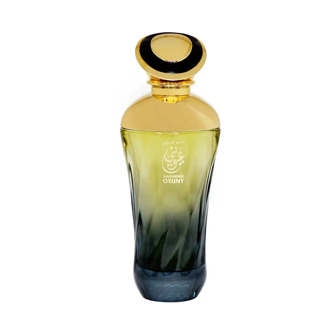 Oyuny Perfume bottle with gold cap and gradient design on a white background branded Al Haramain