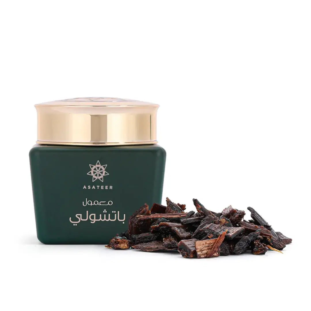 'Patchouli' maamoul on a white background with 'Asateer' branding