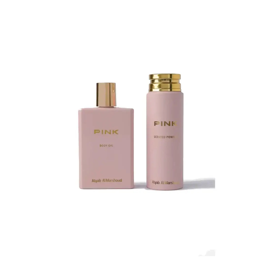 'Pink Body Care Set' pink bottles branded 'Atyab Al Marshoud'