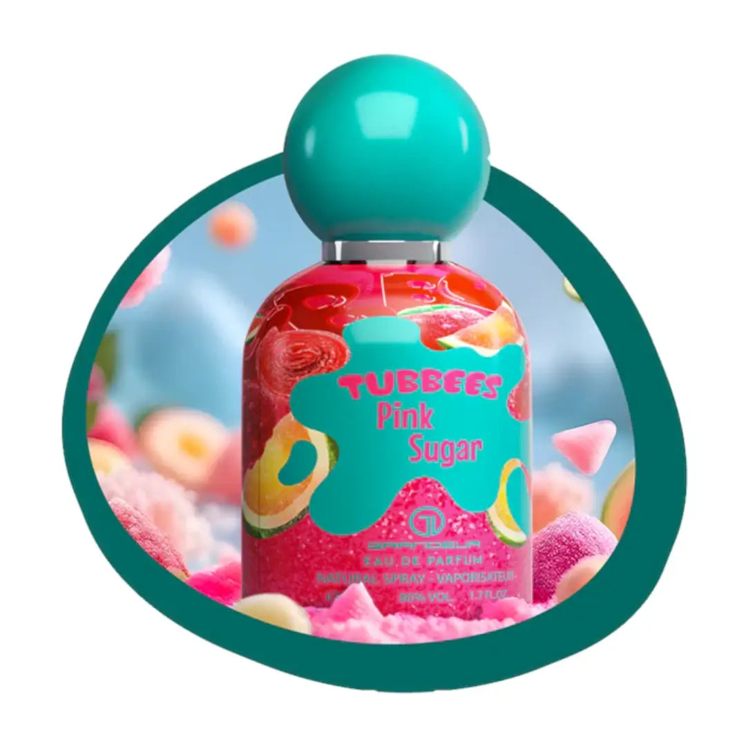'Pink Sugar' bottle in a white background with 'Tubbees' branding