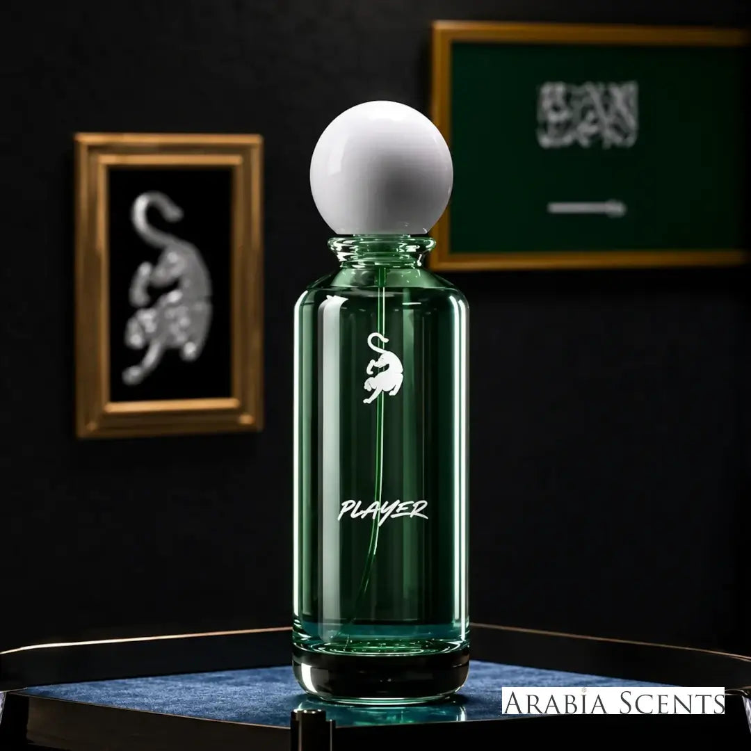 'Player' perfume bottle on a white background with 'Laverne' branding featured by 'Arabiascents'
