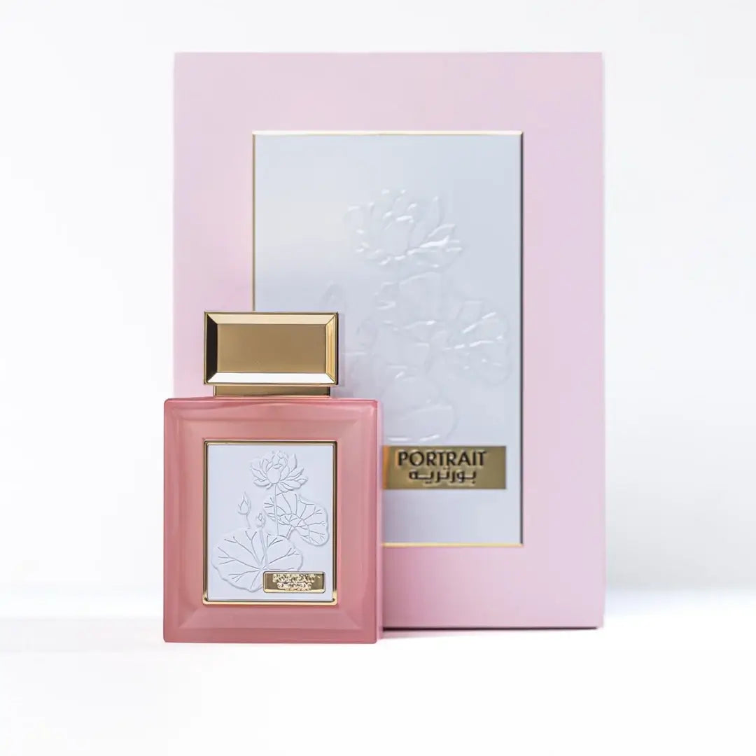 'Portrait Pink' perfume bottle & packaging in a white background with 'Oud Elite' branding