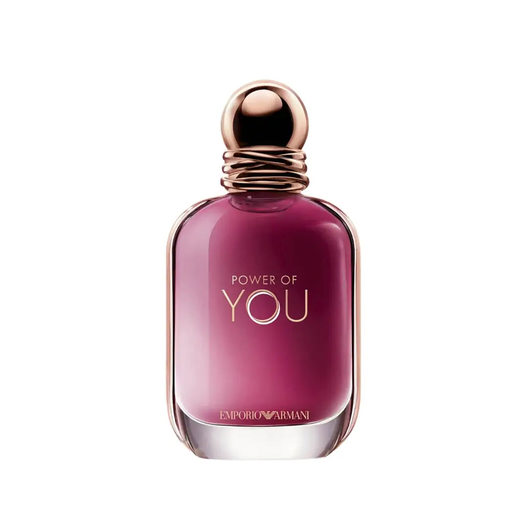 Perfume bottle labeled 'Power of You' by Emporio Armani on a white background