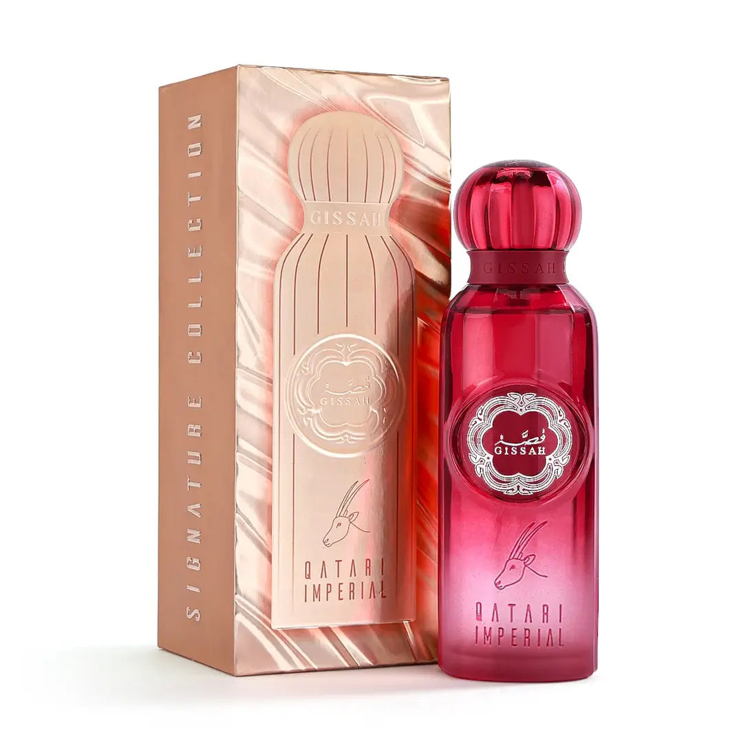 Gissah Qatari Imperial perfume bottle and packaging on a white background