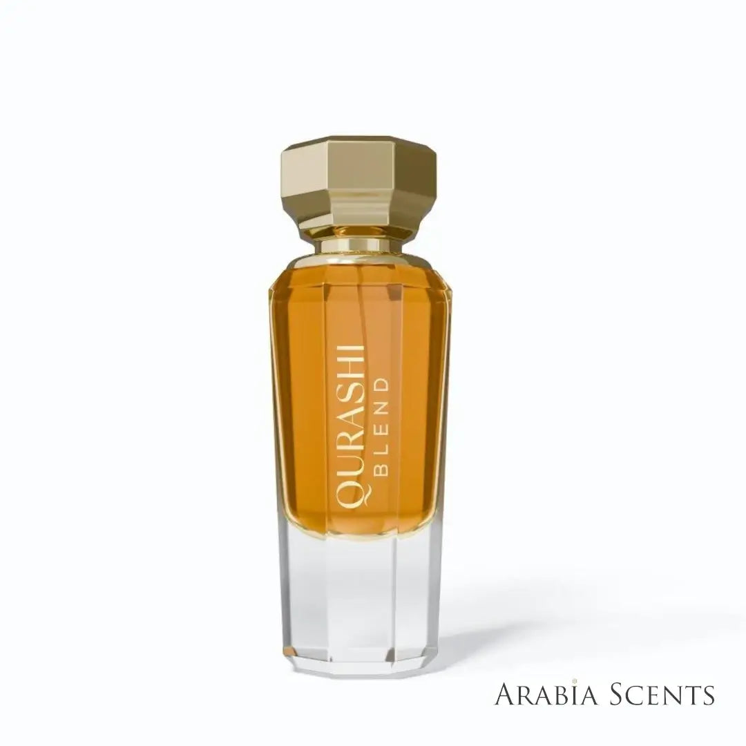 'Qurashi Blend' set perfume bottle on a white background with 'ASQ' branding featured by 'Arabiascents'