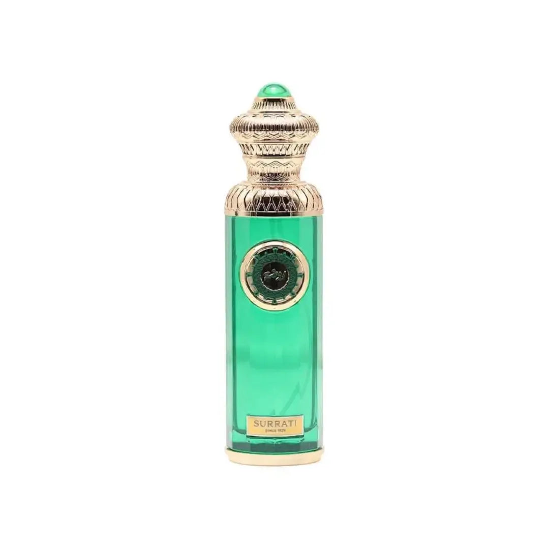 'Rawda' perfume bottle on a white background with 'Surrati' branding