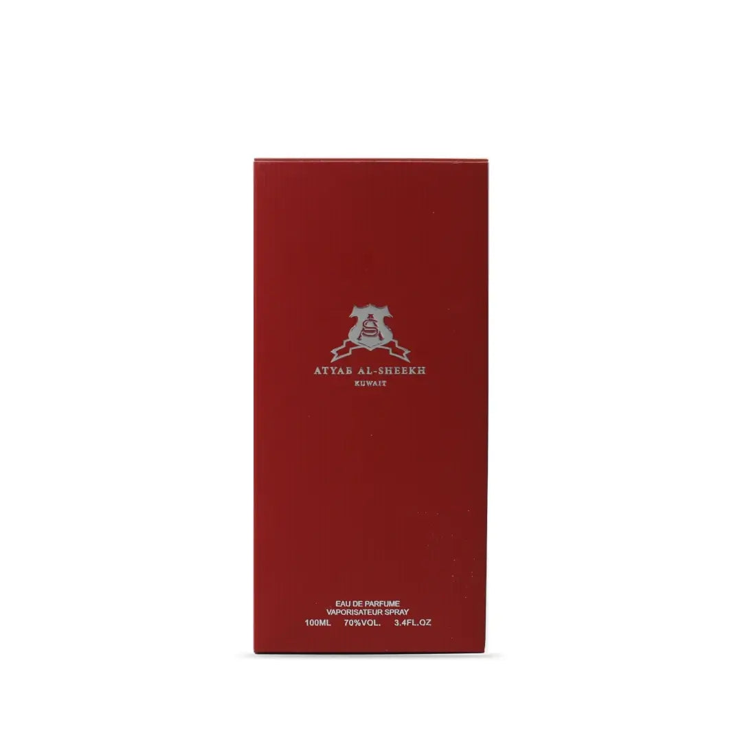 Remember Me Red perfume packaging with a brand logo on a white background by Atyab Al Sheikh