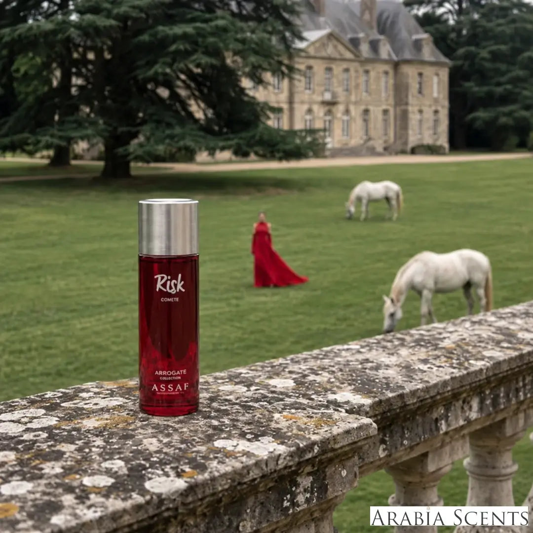 'Risk Comete' perfume bottle with 'Assaf' branding featured by 'Arabiascents'