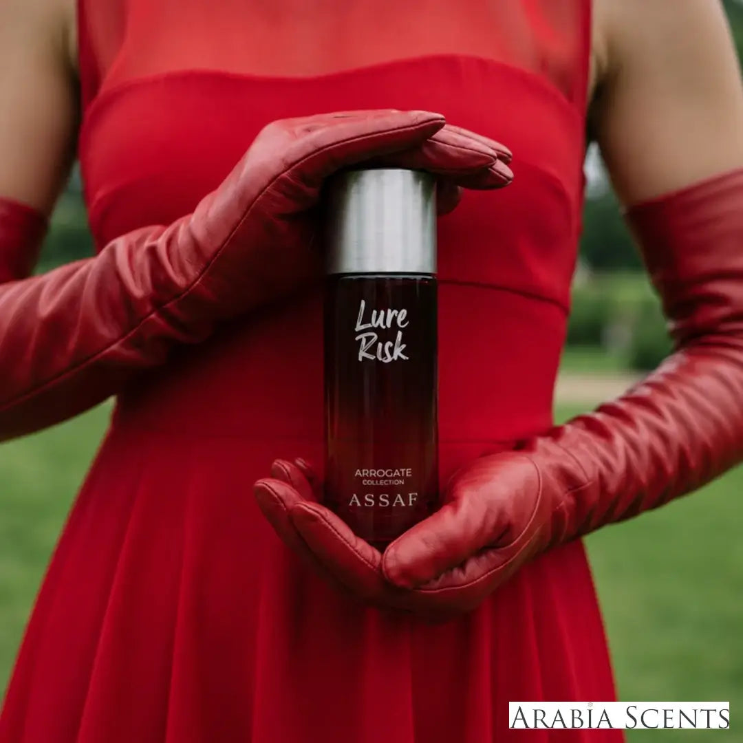 'Lure Risk' perfume bottle with 'Assaf' branding featured by 'Arabiascents'