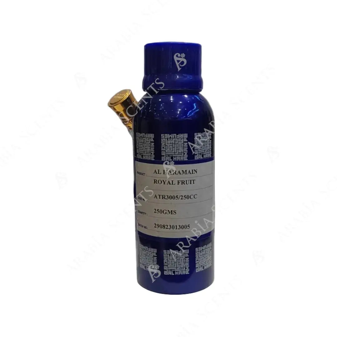 'Royal Fruit' perfume oil bottle on a white background branded 'Al Haramain'
