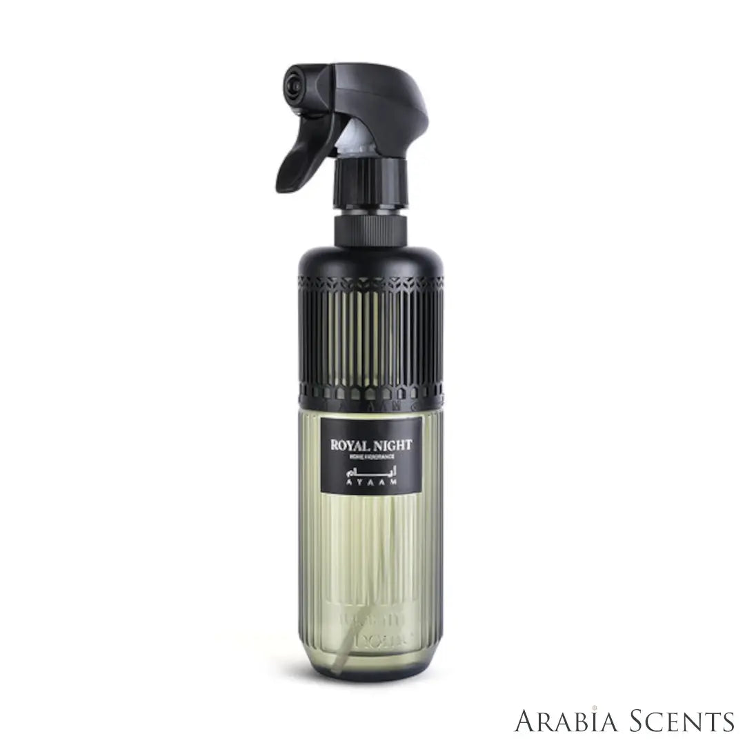 'Royal Night' home fragrance bottle on a white background with 'Ayaam' branding featured by 'Arabiascents'