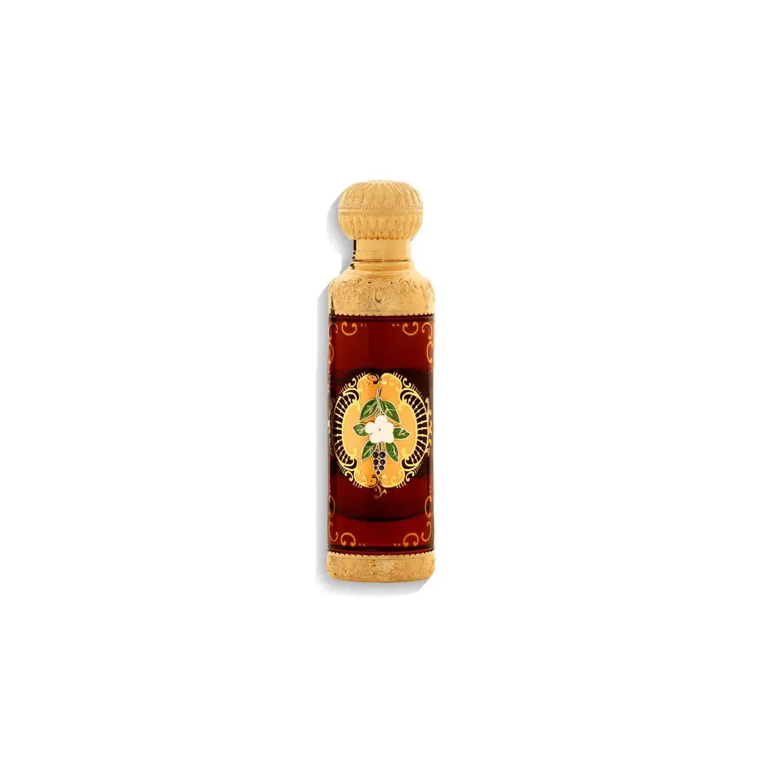 Ruaa Perfume bottle with decorative label on a white background branded Junaid