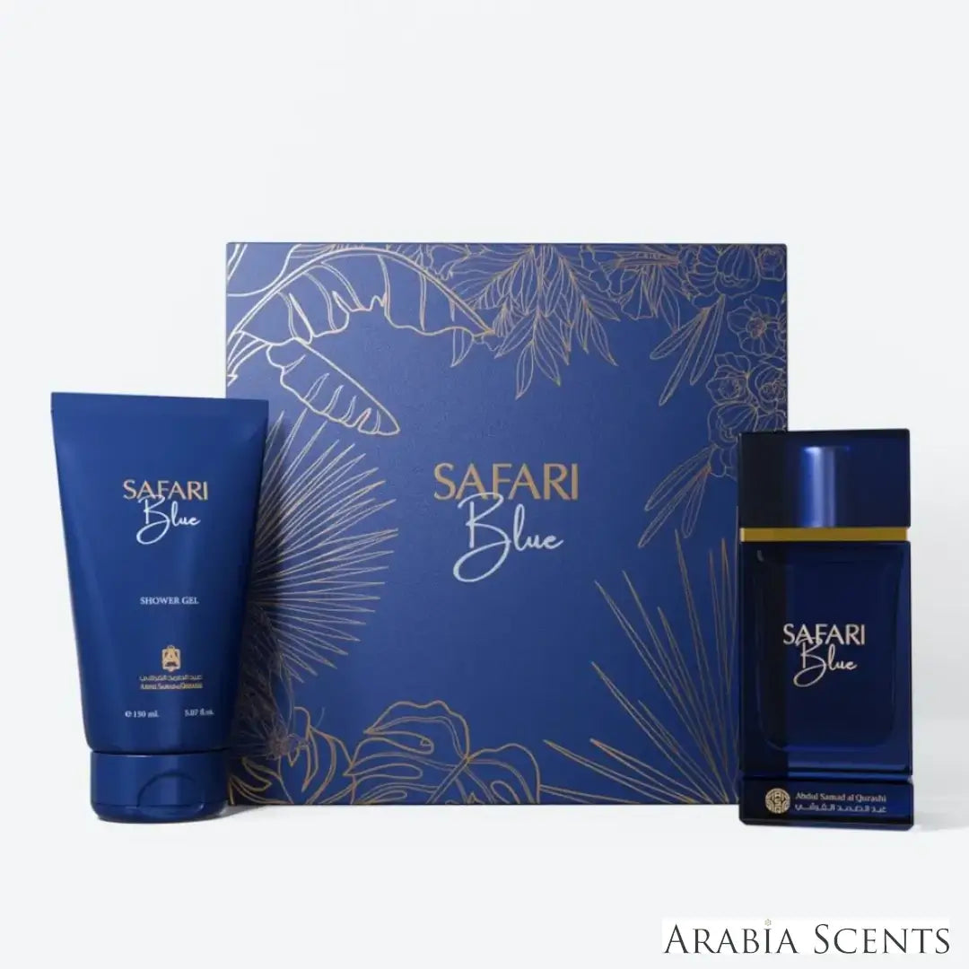 'Safari Blue' set on a white background with 'ASQ' branding featured by 'Arabiascents'