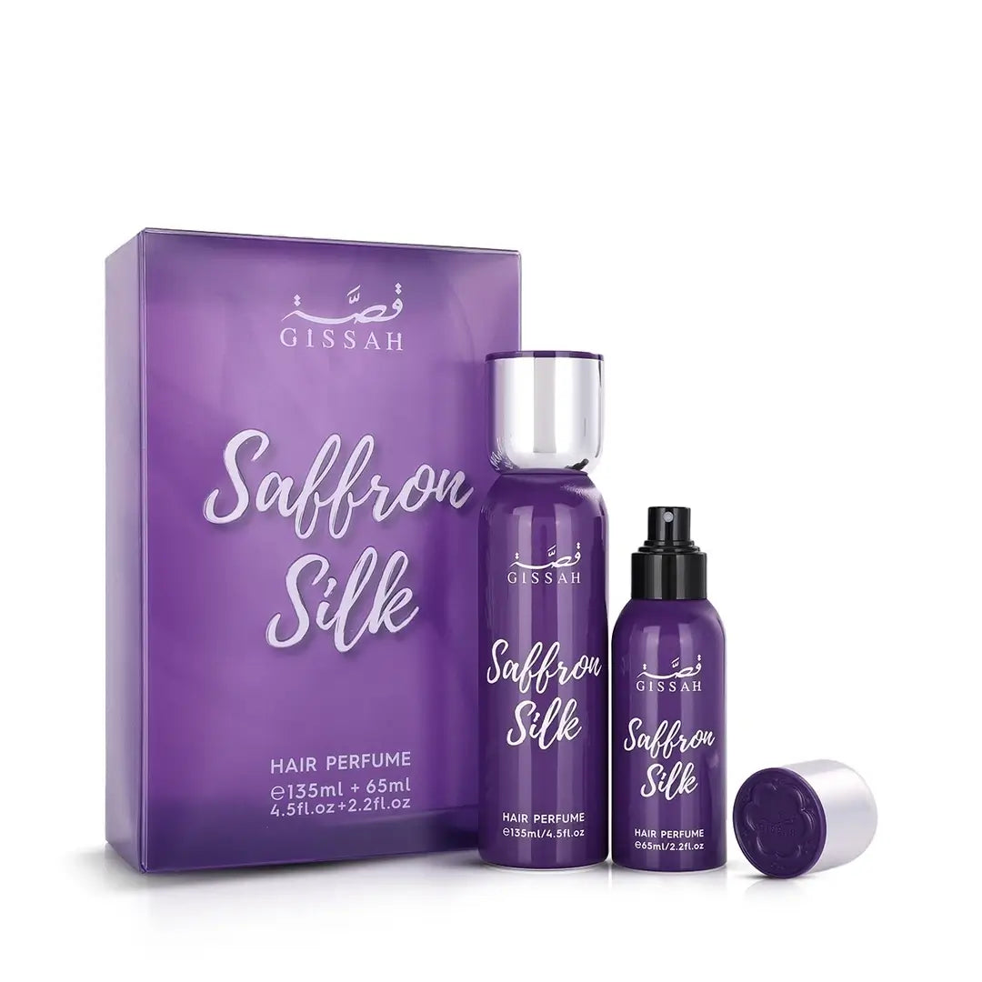 GISSAH Saffron Silk hair perfume set on a white background