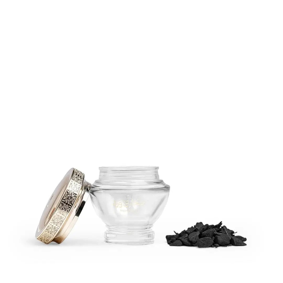 'Sahara Rose' bakhour in a white background with 'Al Majed' branding