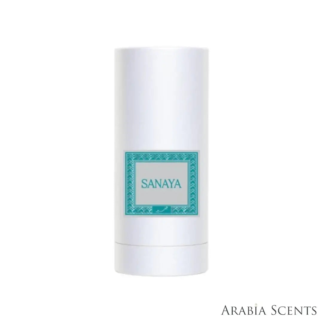 'Sanaya' perfume packaging on a white background with 'Junaid' branding featured by 'Arabiascents'
