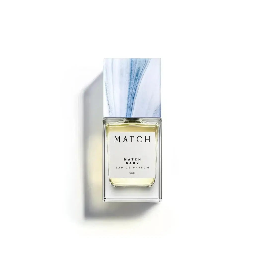 'Sauv' perfume bottle in a white background with 'Match' branding