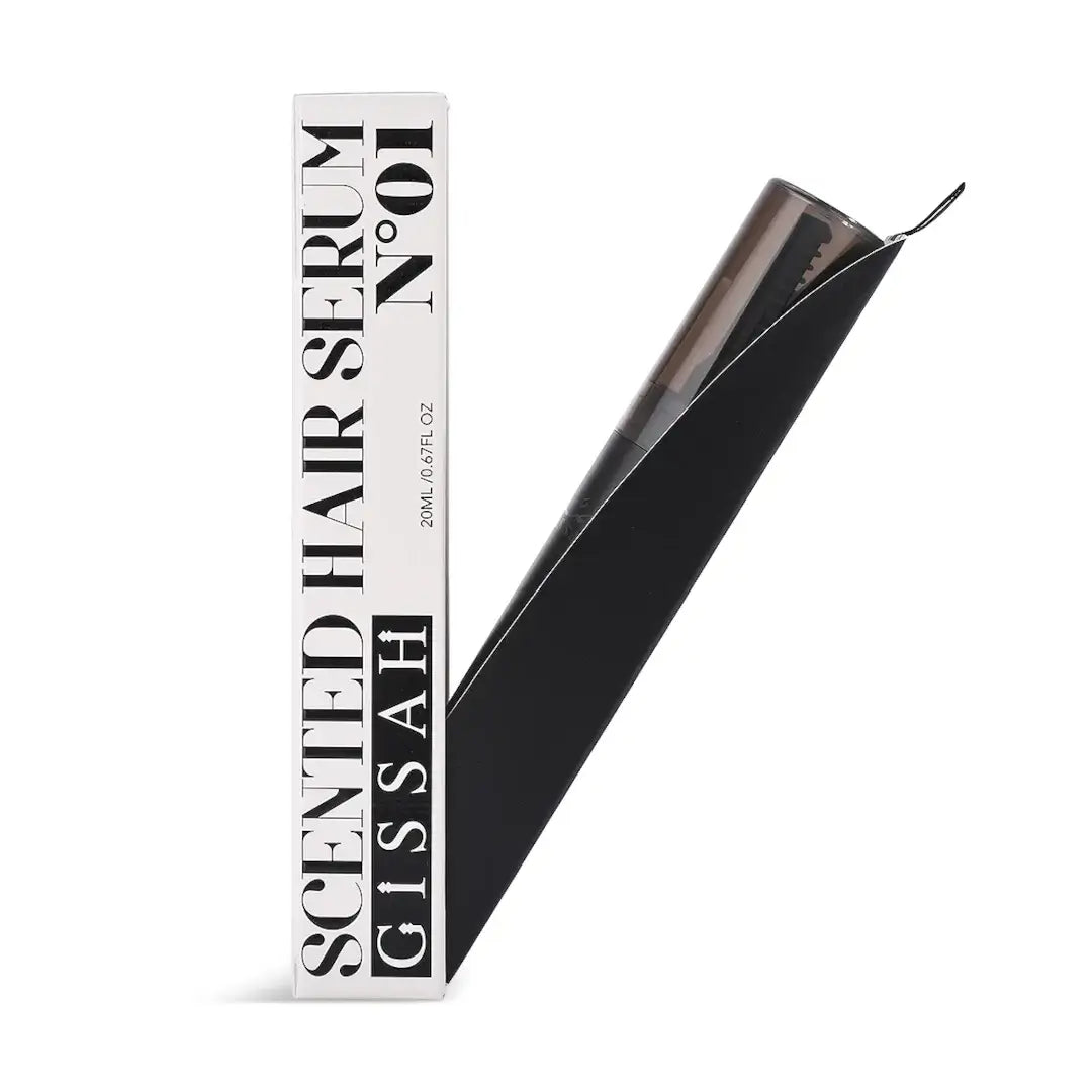 'Scented Hair Serum NO. 1' packaging in a white background with 'Gissah' branding