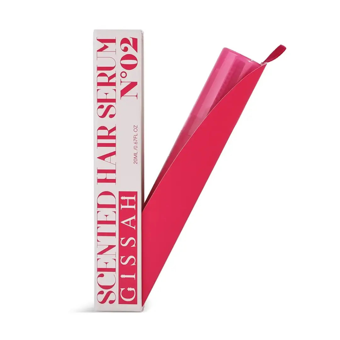 'Scented Hair Serum' packaging in a white background with 'Gissah' branding