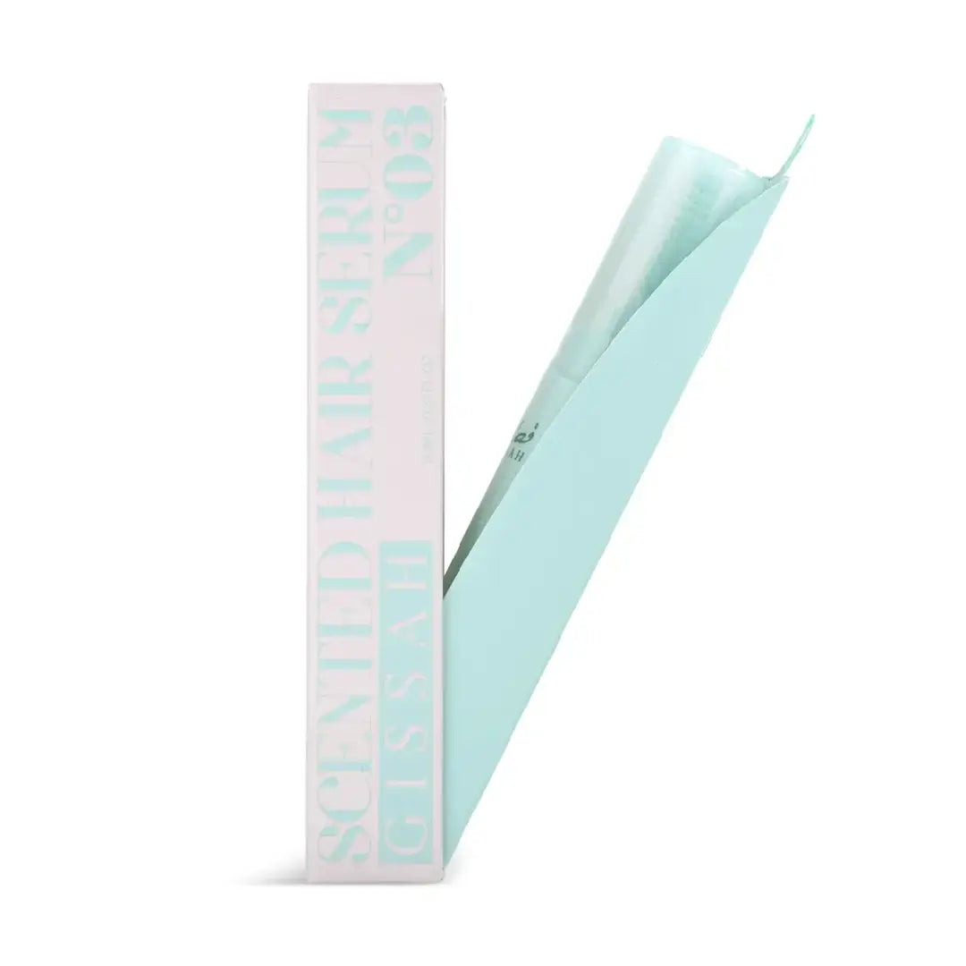 'Scented Hair Serum' packaging in a white background with 'Gissah' branding