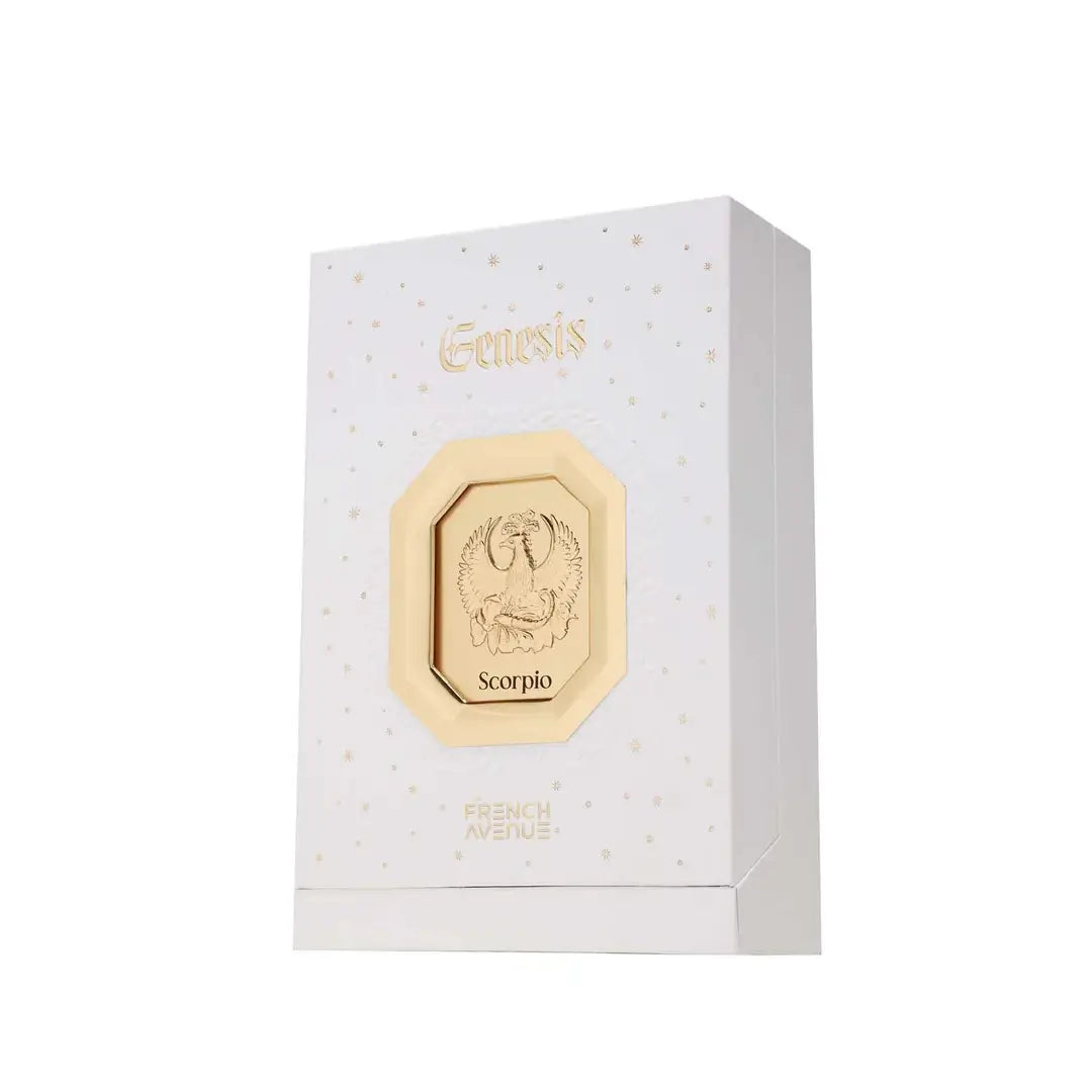 Scorpio gold perfume box on a white background branded French Avenue