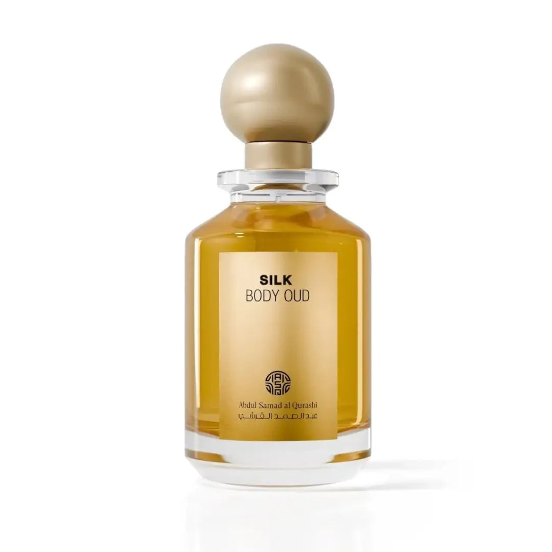 'Silk Body Oud' perfume bottle in a white background with 'ASQ' branding