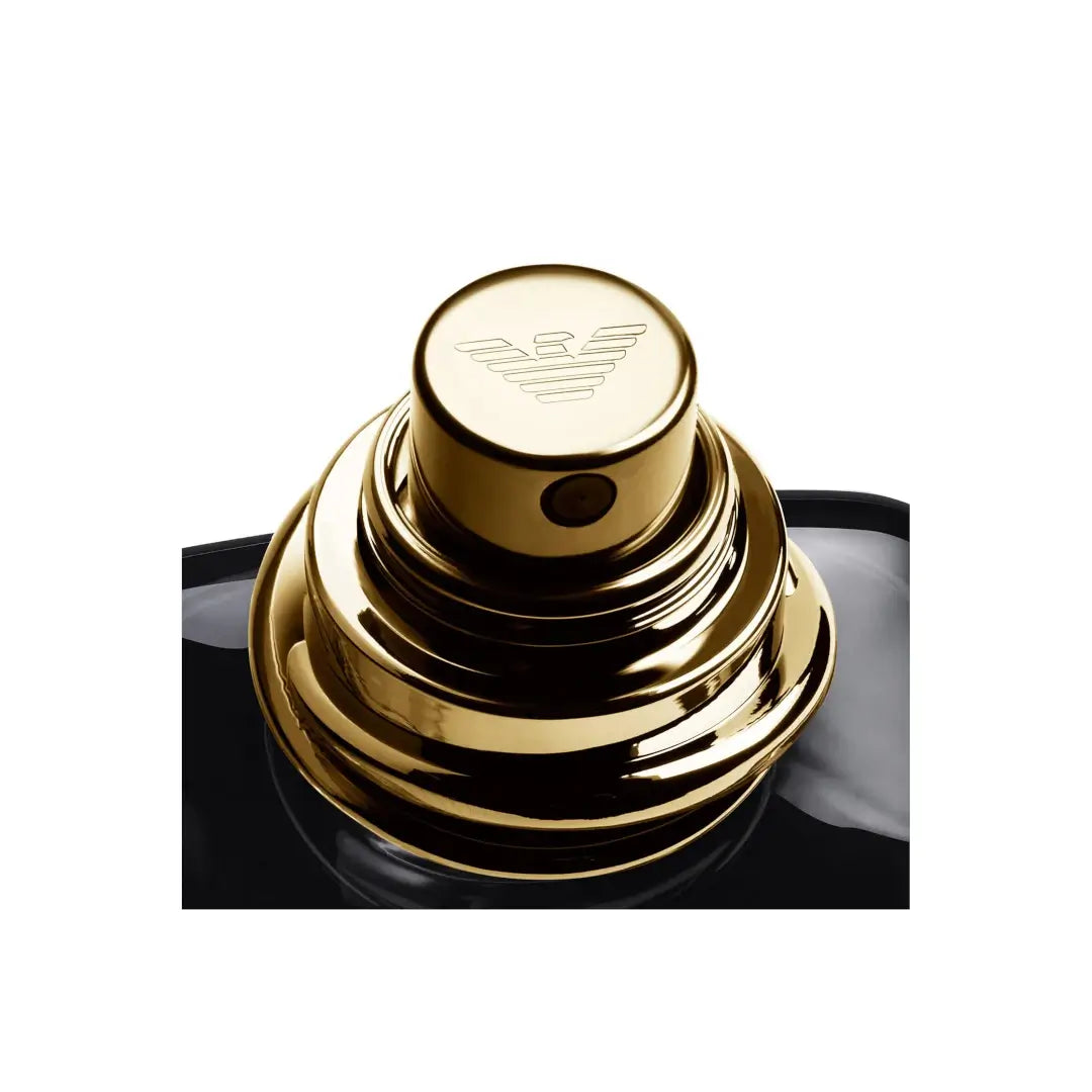 'Stronger With You Oud' Gold cap with a Emporio Armani logo on a white background