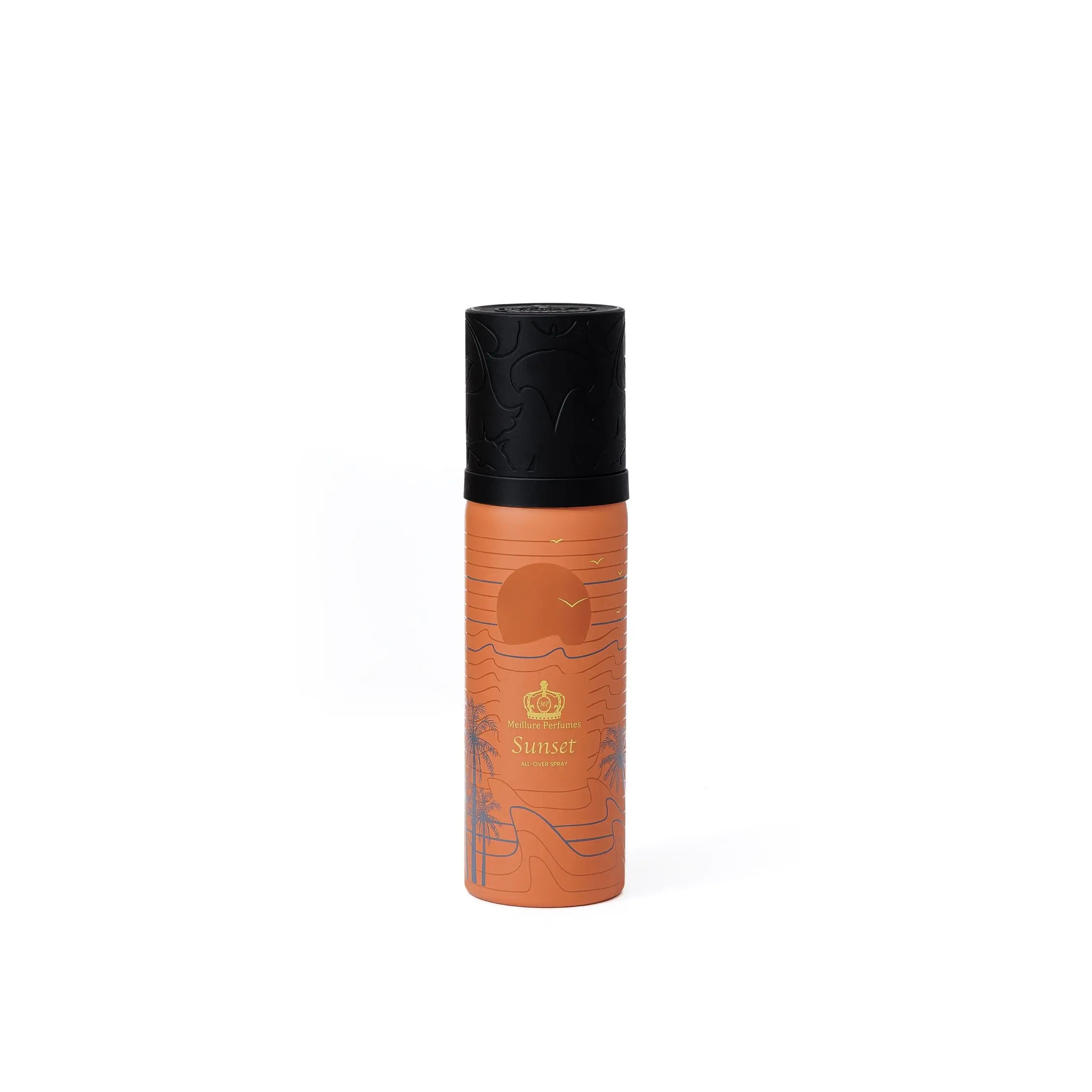 'Sunset' All Over Spray bottle on a white background with 'Meillure' branding