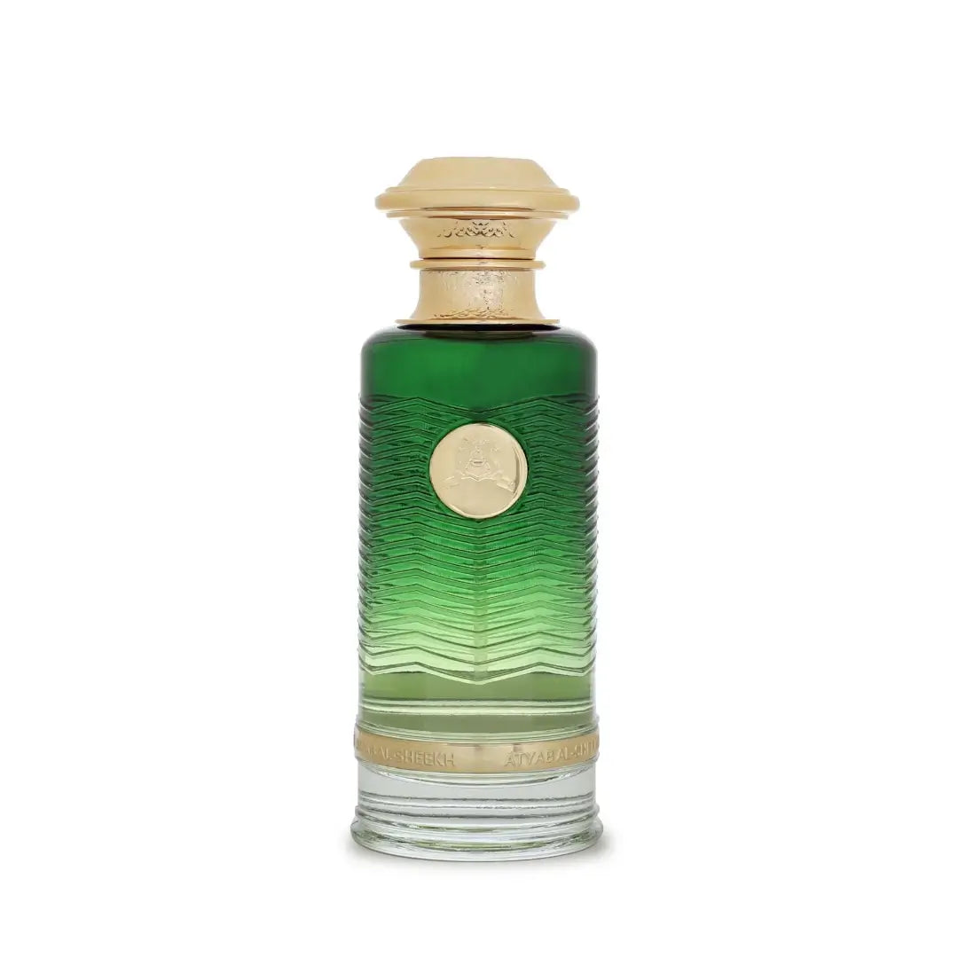 'Sunset' perfume bottle on a white background with 'Atyab Al Sheekh' branding