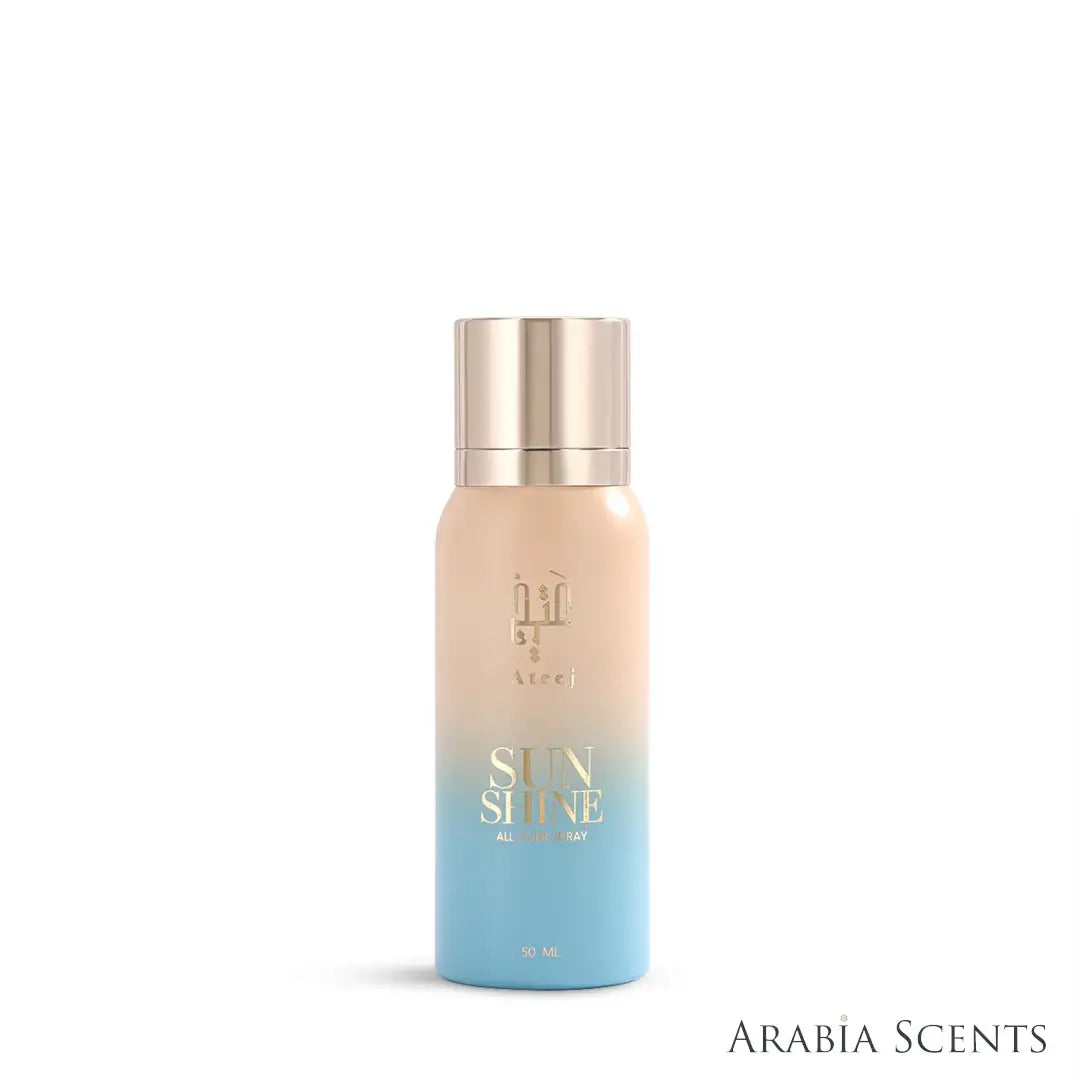 'Sunshine' all over spray bottle on a white background with 'Ateej' branding featured by 'Arabiascents'