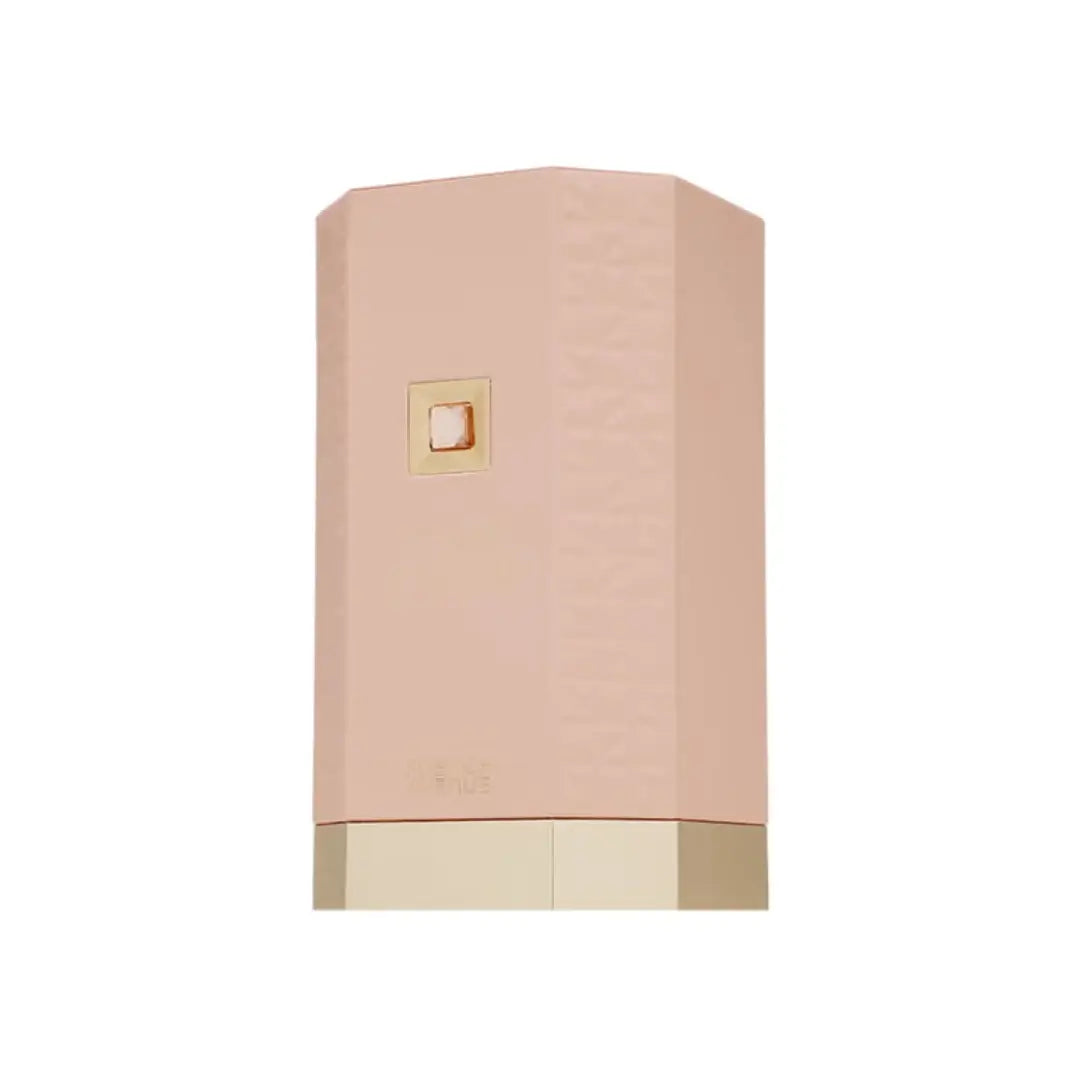 Sweet Paradise Pink cylindrical Perfume box  with gold accents on a white background branded French Avenue