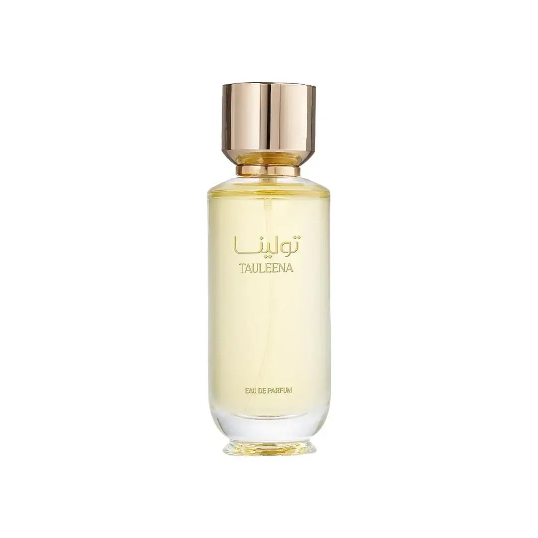 'Tauleena' Perfume bottle with gold cap and clear label on a white background with Al Majed Oud branding